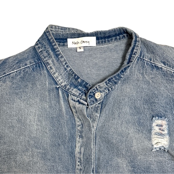 Nash Grey distressed denim shirt dress midi length with pockets size small EUC - Picture 4 of 5